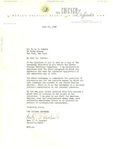 Letter from Chicago Defender to W. E. B. Du Bois