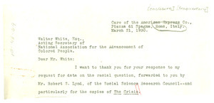 Letter from Harvey Wickham to Walter White