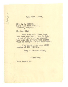 Letter from Crisis to H. W. Melvin