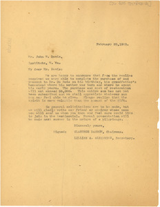 Circular letter from Du Bois Testimonial Committee to John W. Davis