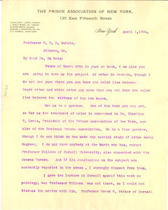 Letter from The Prison Association of New York to W. E. B. Du Bois