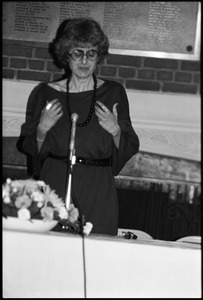 Catherine R. Stimpson, speaking in Memorial Hall at the 10th anniversary celebrations of Women's Studies at UMass Amherst