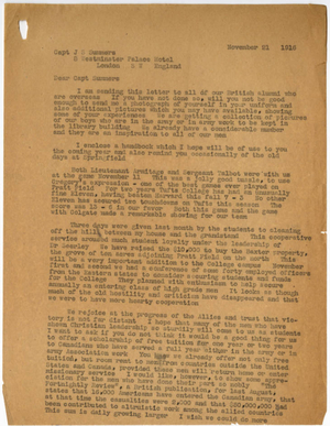 Letter from Laurence L. Doggett to James S. Summers (November 21, 1916)