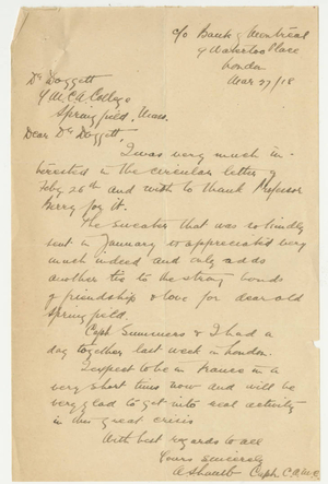 Letter from Arthur S. Lamb to Laurence L. Doggett (March 27, 1918)