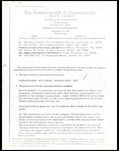 Articles of Organization, Indochinese Refugees Foundation, Inc., 1977-01-27