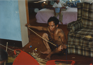 Kite Making: Soeun Tim readies the kite's vibrating ribbon, 1987