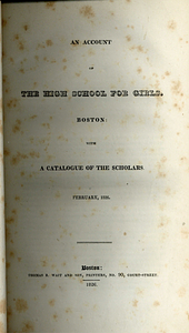 Report on the High School for Girls with a Catalog of Scholars