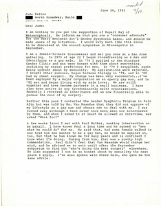 Correspondence from Lou Sullivan to Jude Patton (June 26, 1985)