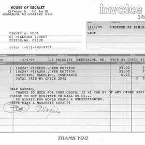 Invoice for Carmen Pola from House of Escalet