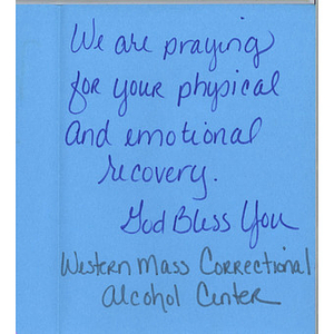 Card from a woman at the Western Massachusetts Correctional Alcohol Center