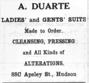 "A. Duarte" - Hudson News-Enterprise advertisement
