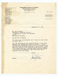 Correspondence between Morris Ernst, William A. Tompkins and Tom O'Connor, 1960-1961