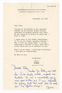 Letter from Catherine Hirsch to Dore Schary, September 19, 1967