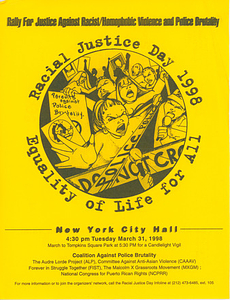 Flyer for Racial Justice Day, 1998