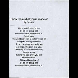 Poem sent to Boston Medical Center ("Show them what you're made of")