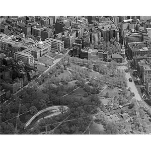 Common, State House, left, Park Street Church, right and the area, Boston, MA