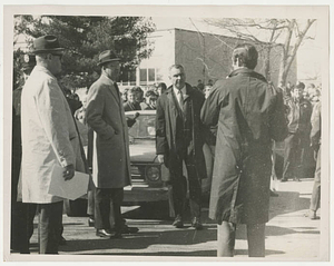 Four Men in front of a Crowd during protests at Springfield College (March 11, 1970)