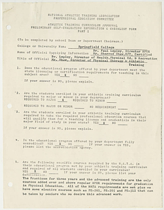 NATA preliminary self-evaluation information and checklist form (ca. 1975)
