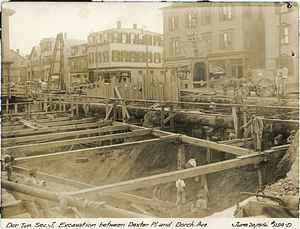 Dorchester tunnel section J, excavation between Dexter Place and Dorchester Avenue