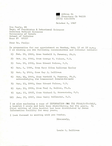 Correspondence from Lou Sullivan to Ira Pauly (October 6, 1987)