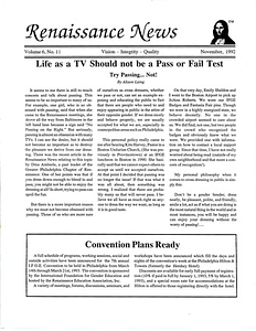 Renaissance News, Vol. 6 No. 11 (November 1992)