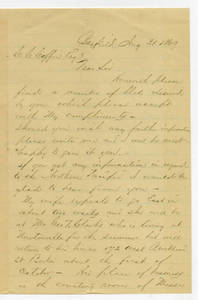 Letter by William H. Mower from Bayfield, Wisconsin, to Charles C. Coffin.