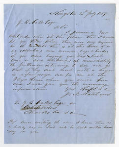 Letter by J. A. Matthews, Kingstree, to Ziba Oakes