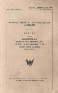 Investigation of the Challenger Accident, Report of the House of Representatives Science and Technology Committee
