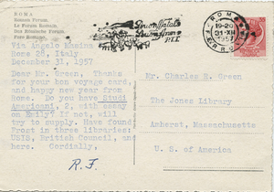 Postcard from Robert Francis to Charles Green, December 31, 1957