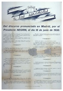 A los españoles, del discurso pronunciado en Madrid por el Presidente Negrín el día 18 de junio de 1938 ...