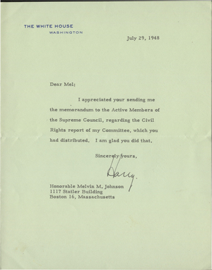 Letter from President Harry S. Truman to Melvin M. Johnson, 1948 July 29