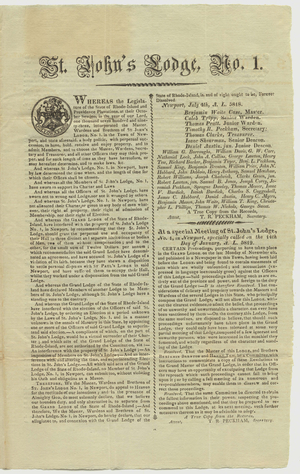 Declaration of separation and independence of St. John's Lodge, No. 1 : a true copy of the records, about 1819
