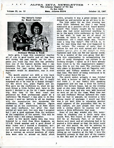 Alpha Zeta Newsletter Vol. 3 No. 11 (October 15, 1987)