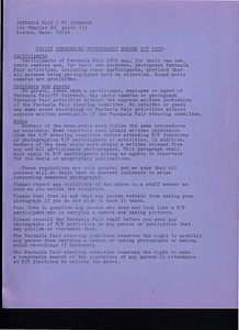 Policy Concerning Photography During Fantasia Fair 1976