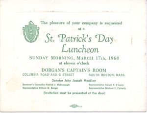 Saint Patrick's Day Luncheon Invitation, 1968