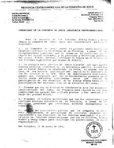 Report: "Comunicado de la Compania de Jesus (Provincia Centro Americana), 11 January 1991