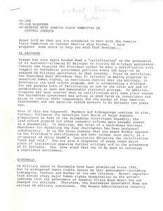 Background notes for John Joseph Moakley's meeting with representatives from the Jamaica Plain Committee on Central America, February 1983