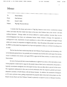 Memorandum from Fred Salvucci to Karen Skelton regarding the Big Dig Finances Review, 7 March 2000