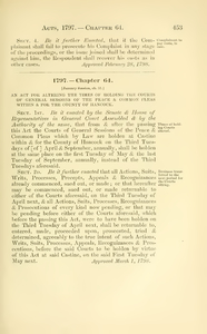 1797 Chap. 0064 An Act For Altering The Times Of Holding The Courts Of General Sessions Of The Peace & Common Pleas Within & For The County Of Hancock.
