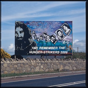 Bobby Sands and other hunger strikers mural. To commemorate the 25th anniversary of their deaths in 1981. This mural was on the main Dublin to Belfast road, at the border at Killeen, near Newry