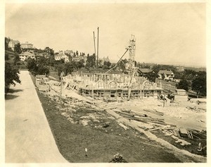 Saint Mary's Hall exterior during construction, from sidewalk