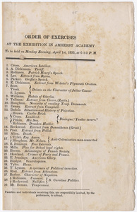 Amherst Academy exhibition program, 1833 April 1