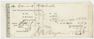 Edward Hitchcock receipt of payment to the town of Amherst, 1852