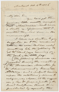 Edward Hitchcock letter to unidentified recipient, 1856 October 4