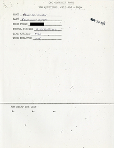 Citywide Coordinating Council daily monitoring report for Hyde Park High School by Marilee Wheeler, 1975 November 18