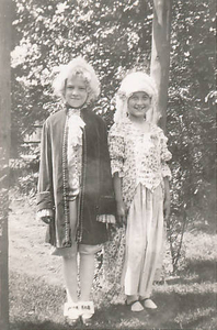 Two friends in costume for school play
