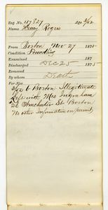 Tewksbury Almshouse Intake Record: Rogers, Henry