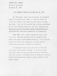 Senator Paul Tsongas' speech to the Senate on the Community Energy Efficiency Act of 1979