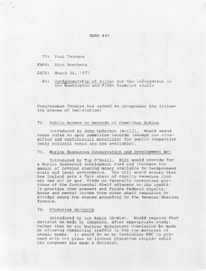 Co-Sponsorship of Bills: for the information of the Washington and Fifth District Staffs (Memo #89)