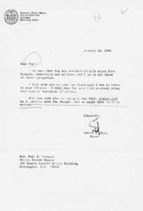 Letter from Mayor Edward I. Koch to Paul E. Tsongas